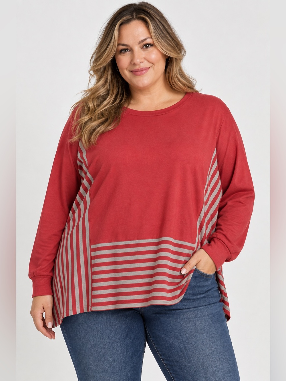 NEW Suzanne Betro Weekend Rust & Taupe Stripe Hi Low Tunic 3X Lagenlook Casual